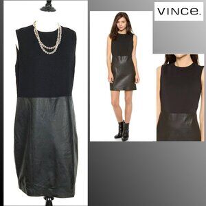 Vince Sleeveless Viscose/Leather Sheath Dress Black Size 12